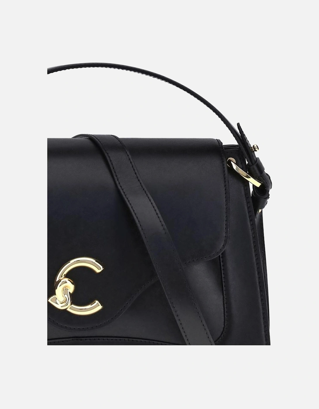 Medium Smooth Leather Handbag with Gold Logo Women - Black