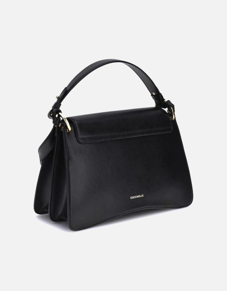 Medium Smooth Leather Handbag with Gold Logo Women - Black