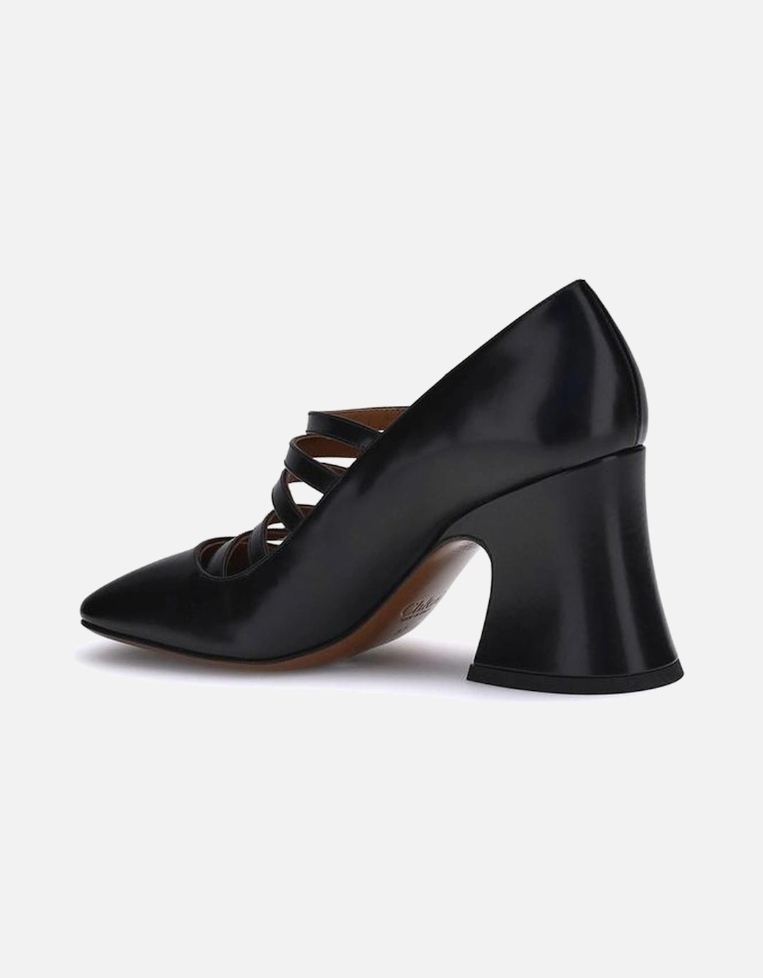 Shiny Calfskin Block Heel Pumps with Gold Buckles Women - Black