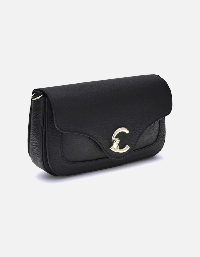 Elegant Natural Grain Leather Shoulder Bag Women - Black