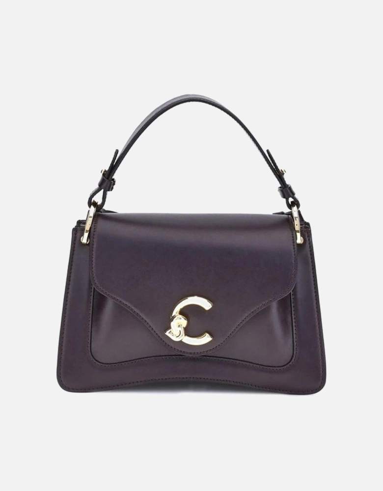 Smooth Leather Handbag with Gold Logo Women - Purple