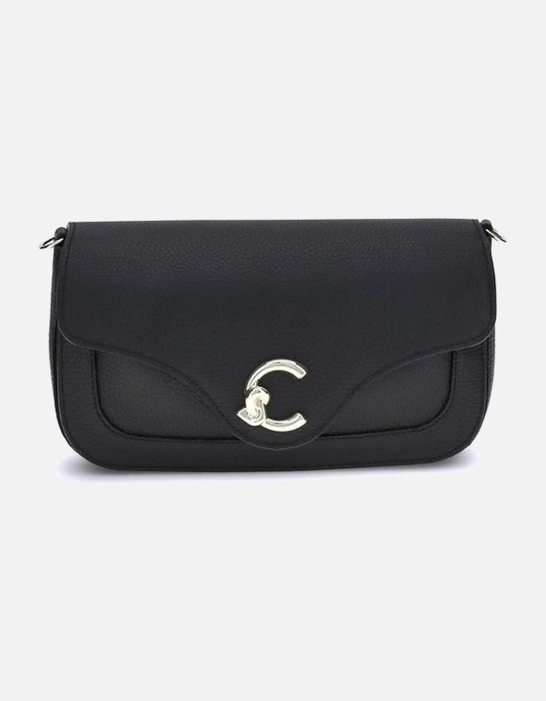 Elegant Natural Grain Leather Shoulder Bag Women - Black