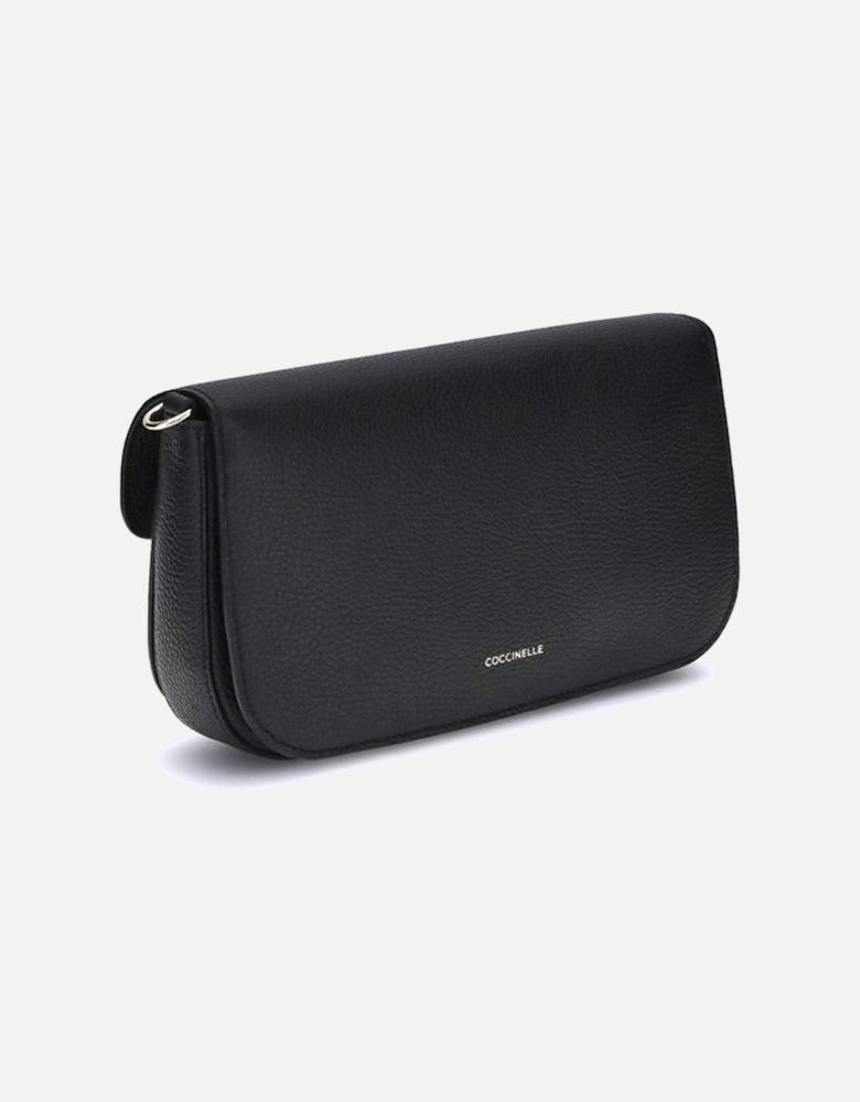 Elegant Natural Grain Leather Shoulder Bag Women - Black