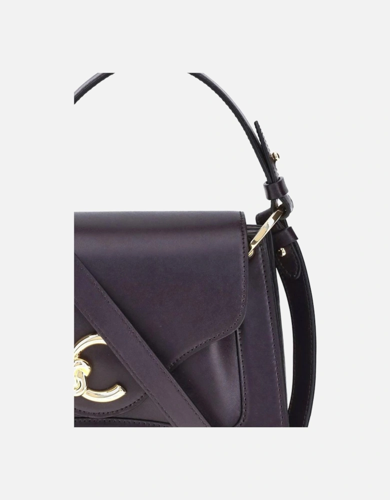 Smooth Leather Handbag with Gold Logo Women - Purple