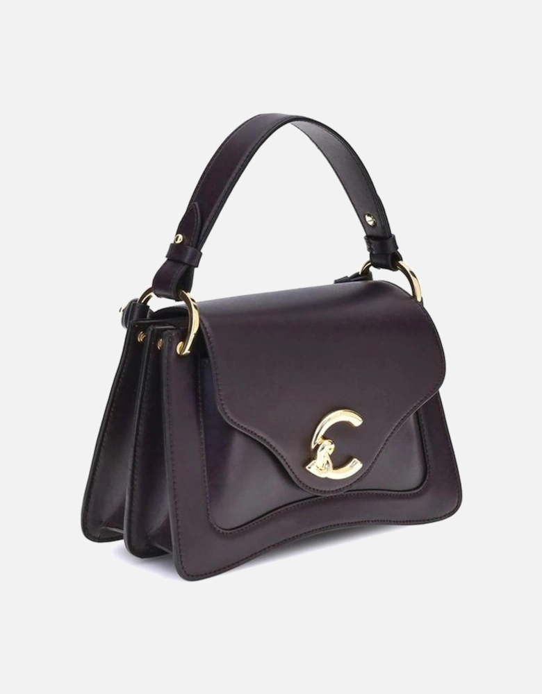 Smooth Leather Handbag with Gold Logo Women - Purple