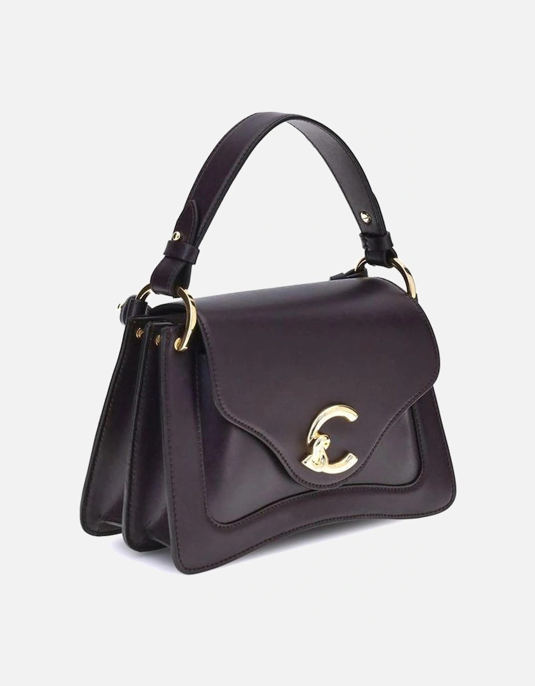 Smooth Leather Handbag with Gold Logo Women - Purple