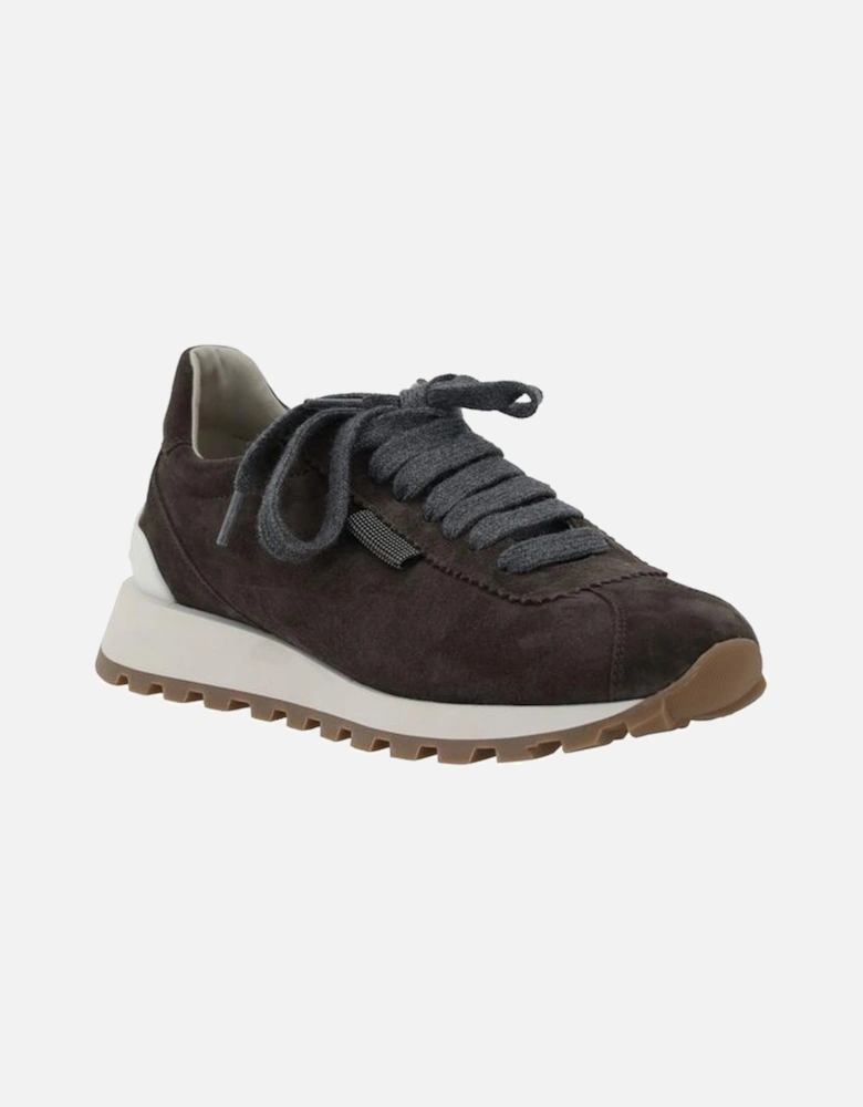 Leather Suede Sneakers with Bead Detail Women - Black