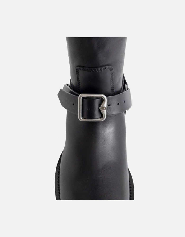 Square Toe Leather Slip-On Shoes Women - Black Boots