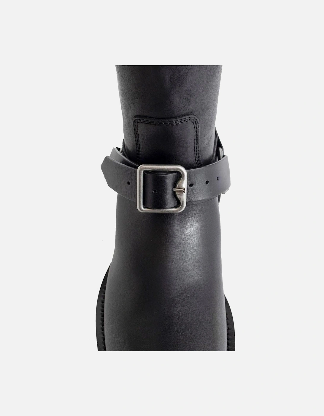 Square Toe Leather Slip-On Shoes Women - Black Boots