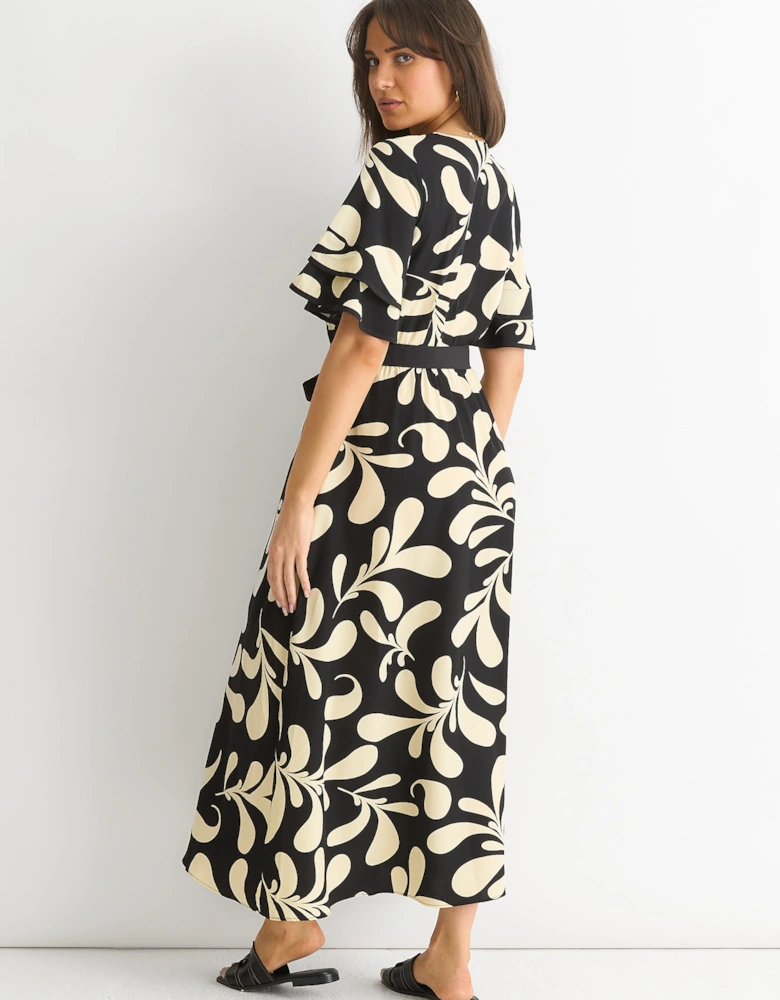 Floral V Neck Elasticated Waist Midi Dress