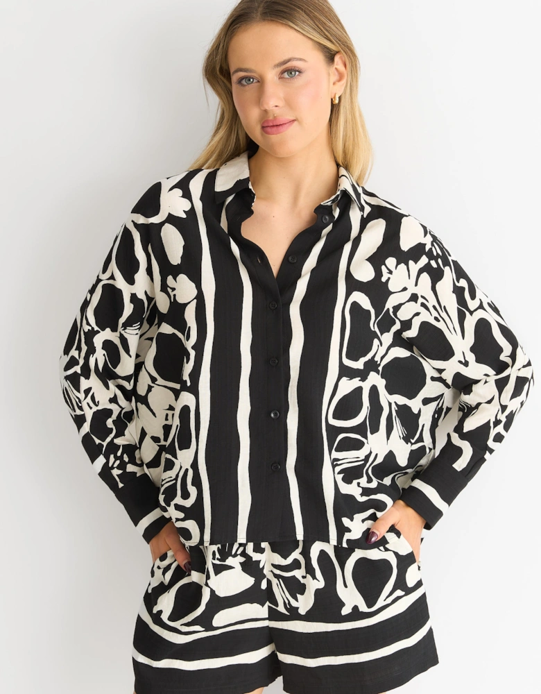 Mono Border Print Viscose Oversized Shirt