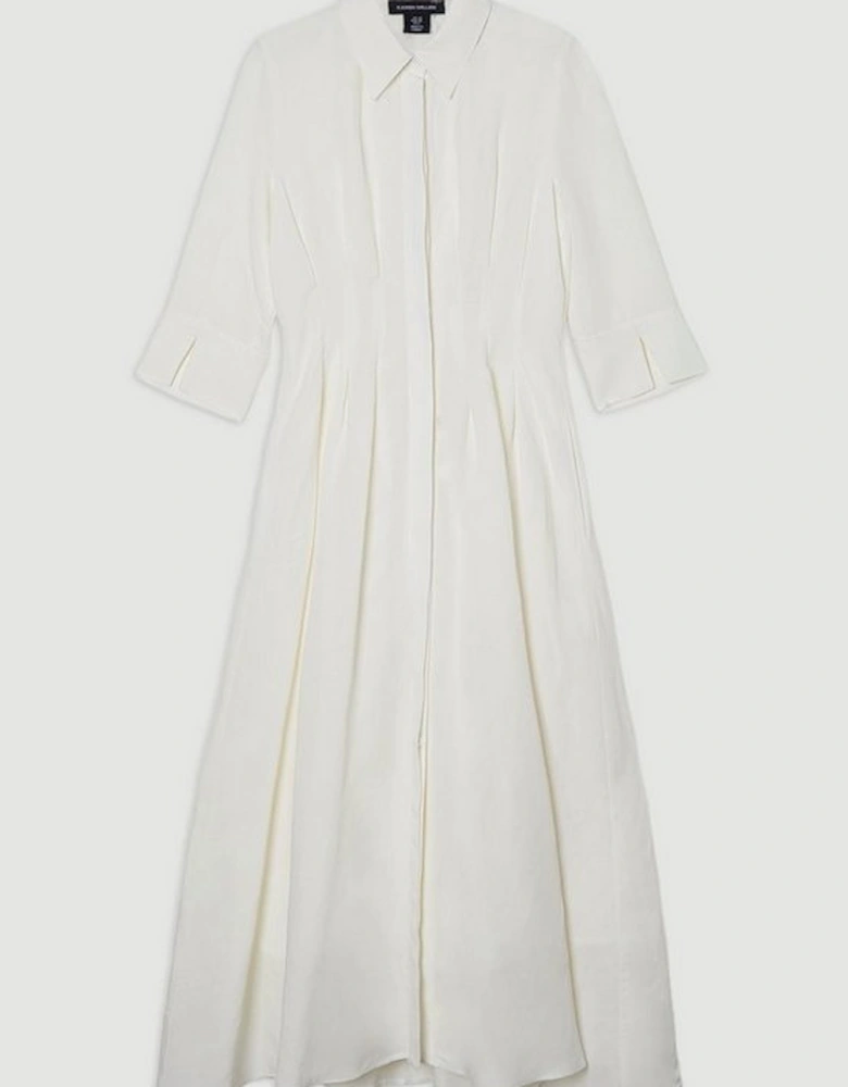 Lydia Millen Petite Premium Tailored Linen Darted Waist Midi Dress
