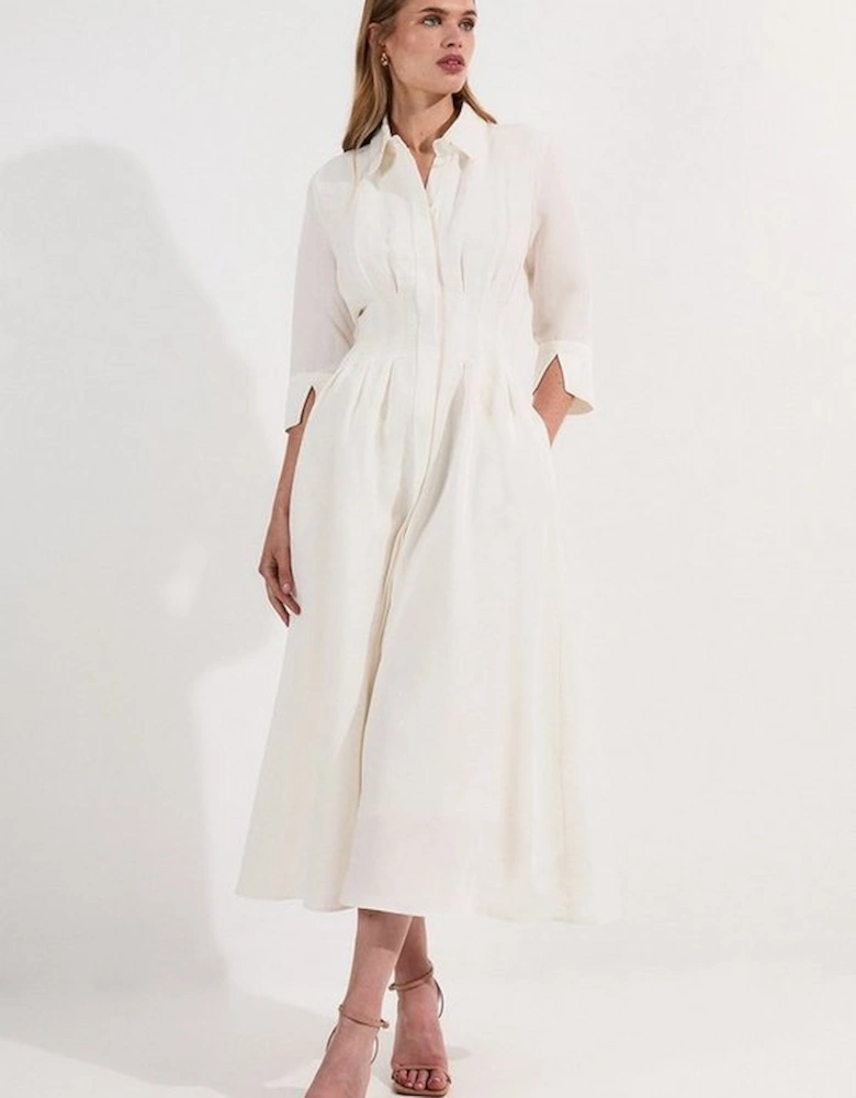 Lydia Millen Petite Premium Tailored Linen Darted Waist Midi Dress