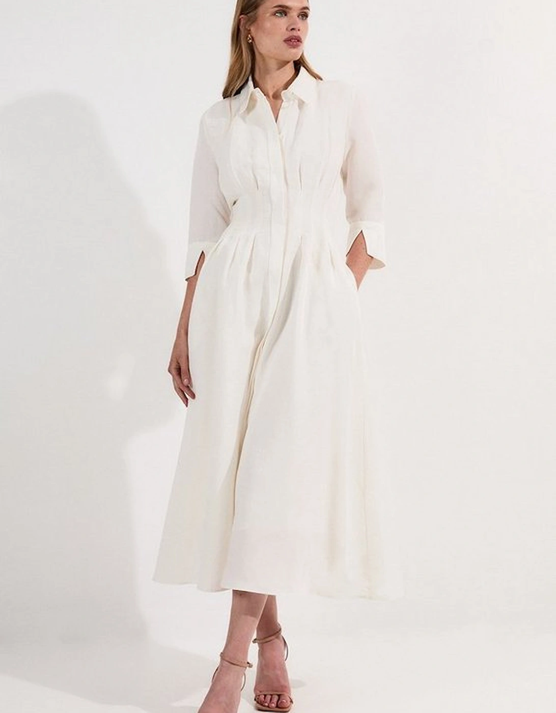 Lydia Millen Petite Premium Tailored Linen Darted Waist Midi Dress