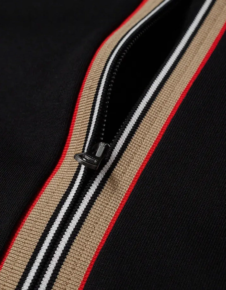 Stripe Detail Zipped Hoodie in Black