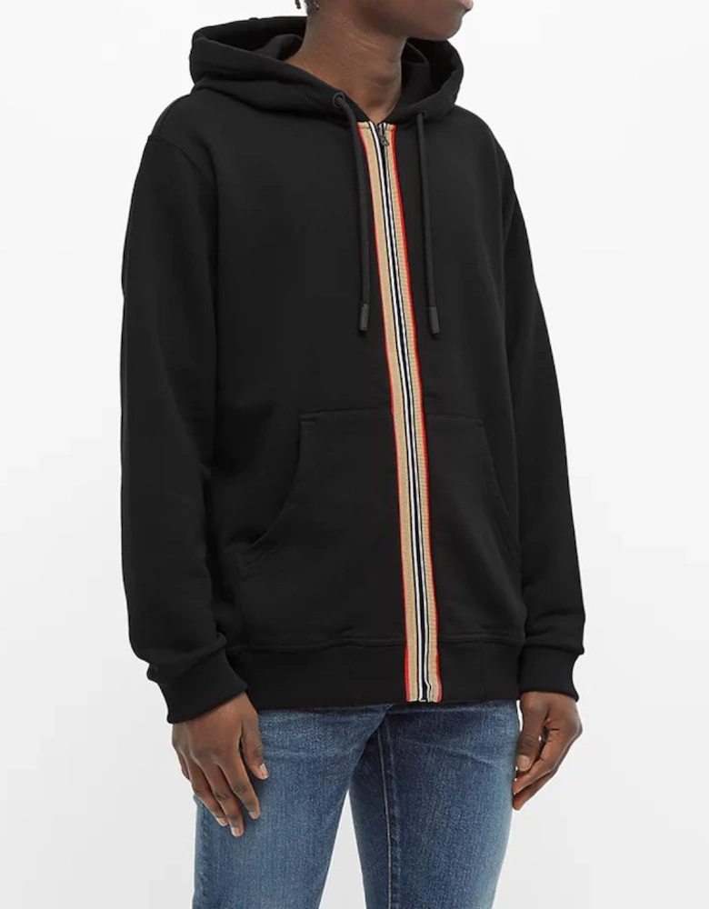 Stripe Detail Zipped Hoodie in Black