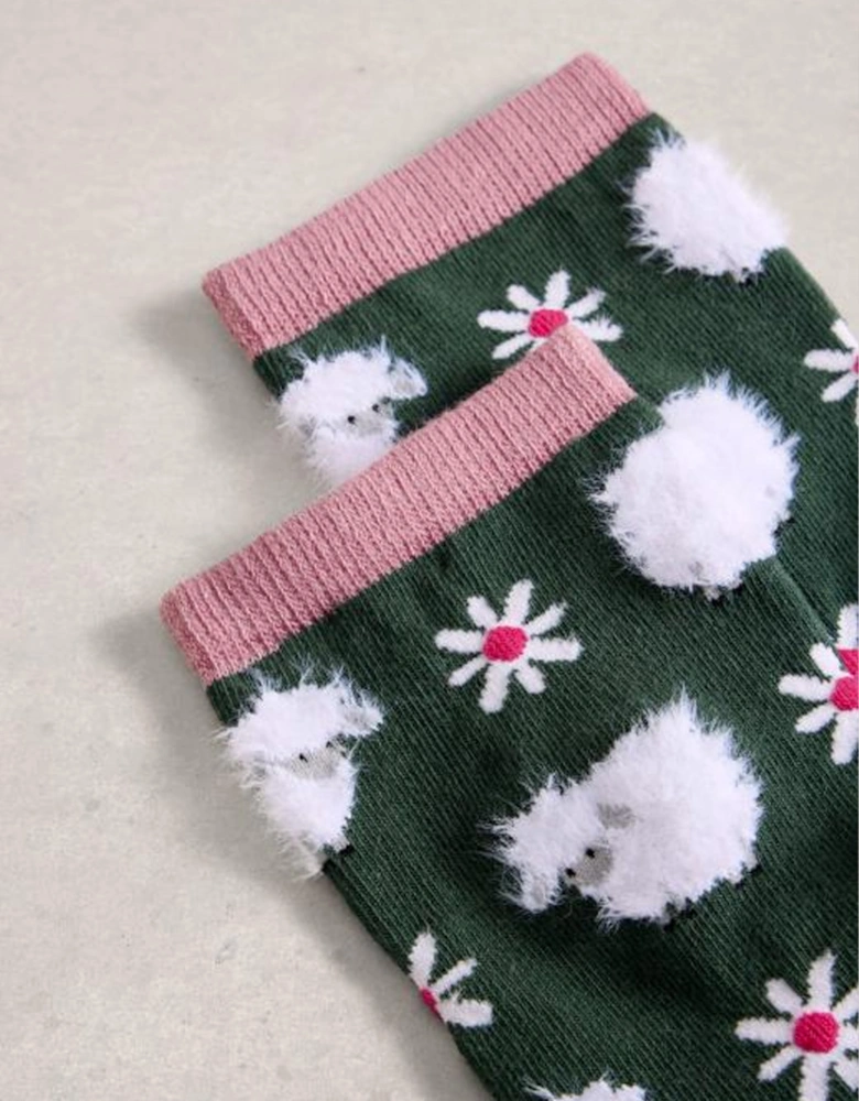 Women's Fluffy Ankle Sock Dark Green