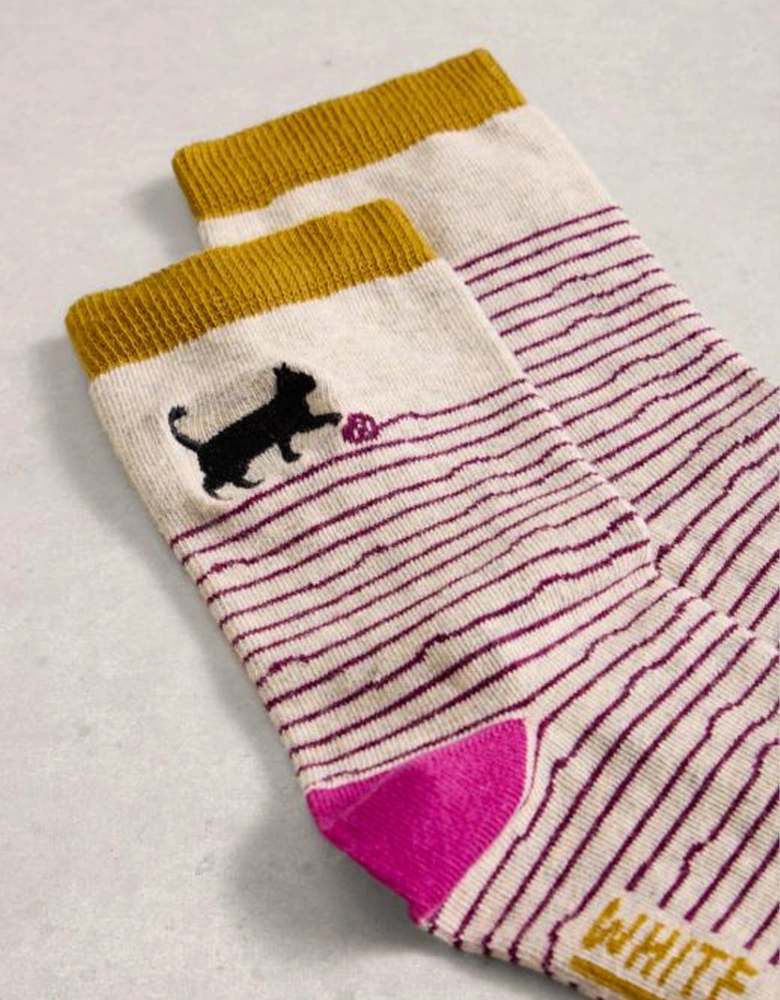 Women's Embroidered Ankle Sock Grey Multi