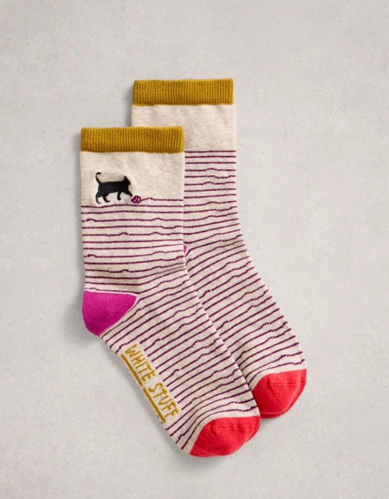 Women's Embroidered Ankle Sock Grey Multi