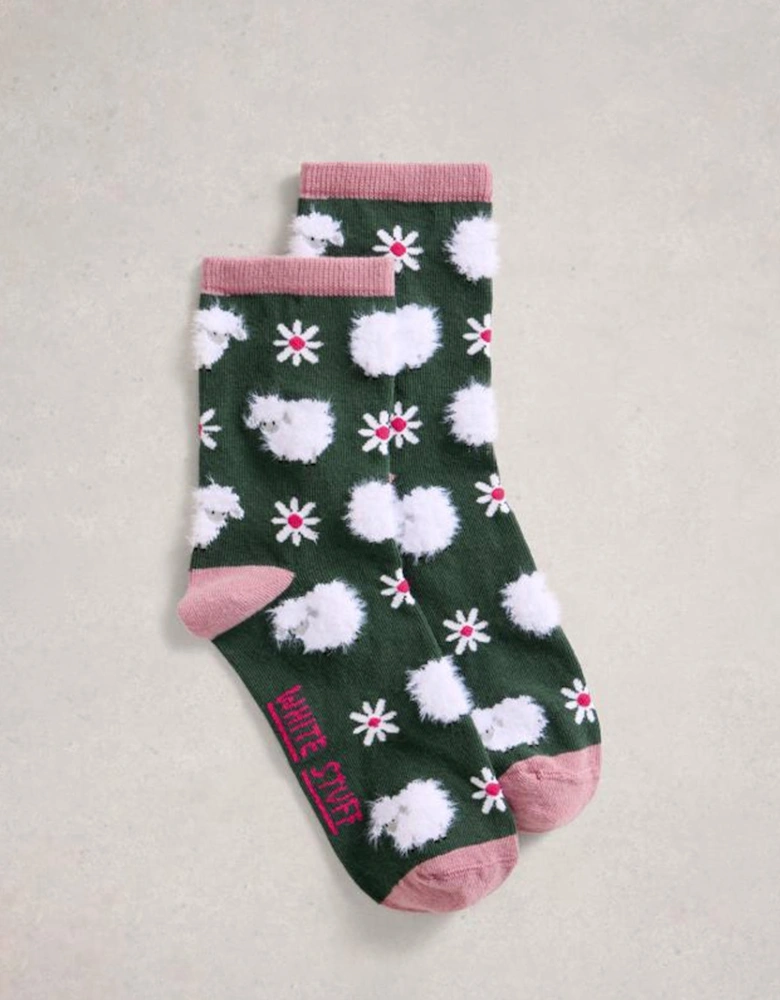 Women's Fluffy Ankle Sock Dark Green
