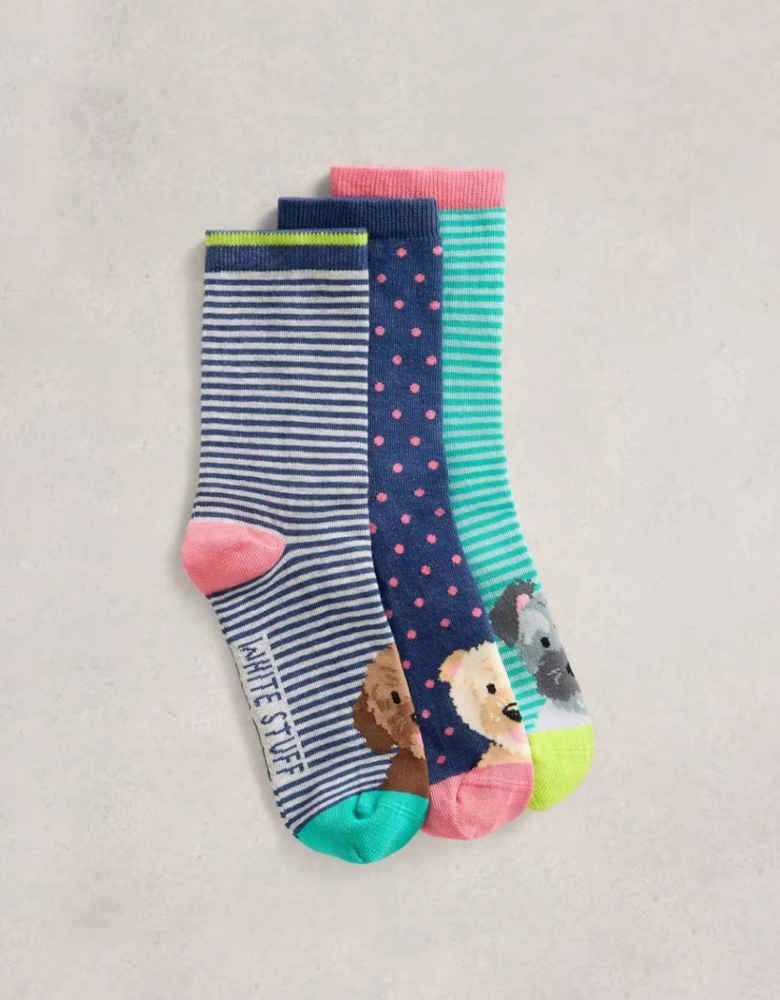 Women's Dog Pals Ankle Socks 3-Pack Blue Multi