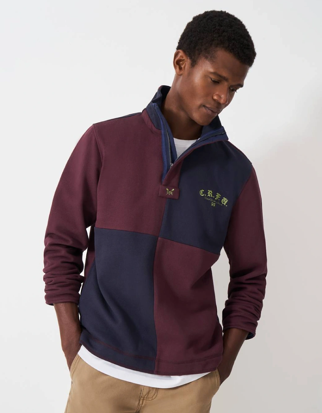 Men's Cut and Sew Padstow Sweat Heritage Dark Navy/Heritage Burgundy, 5 of 4