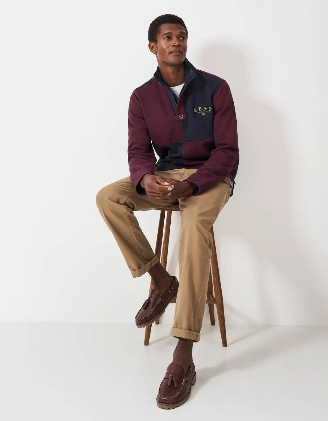 Men's Cut and Sew Padstow Sweat Heritage Dark Navy/Heritage Burgundy