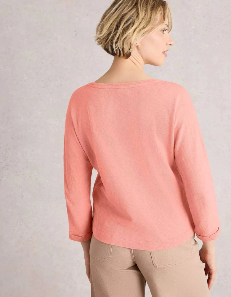 Women's Demi Dolman Crew Neck Top Mid Coral