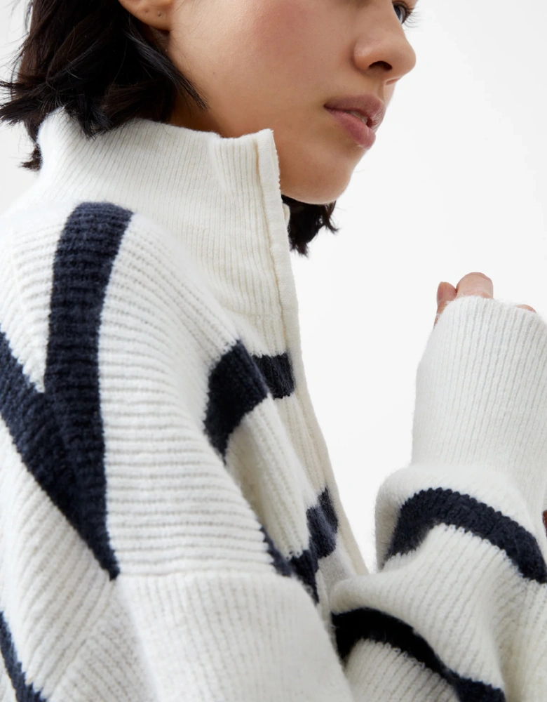 Women's Vhari Half Knit Jumper Winter White/Marine