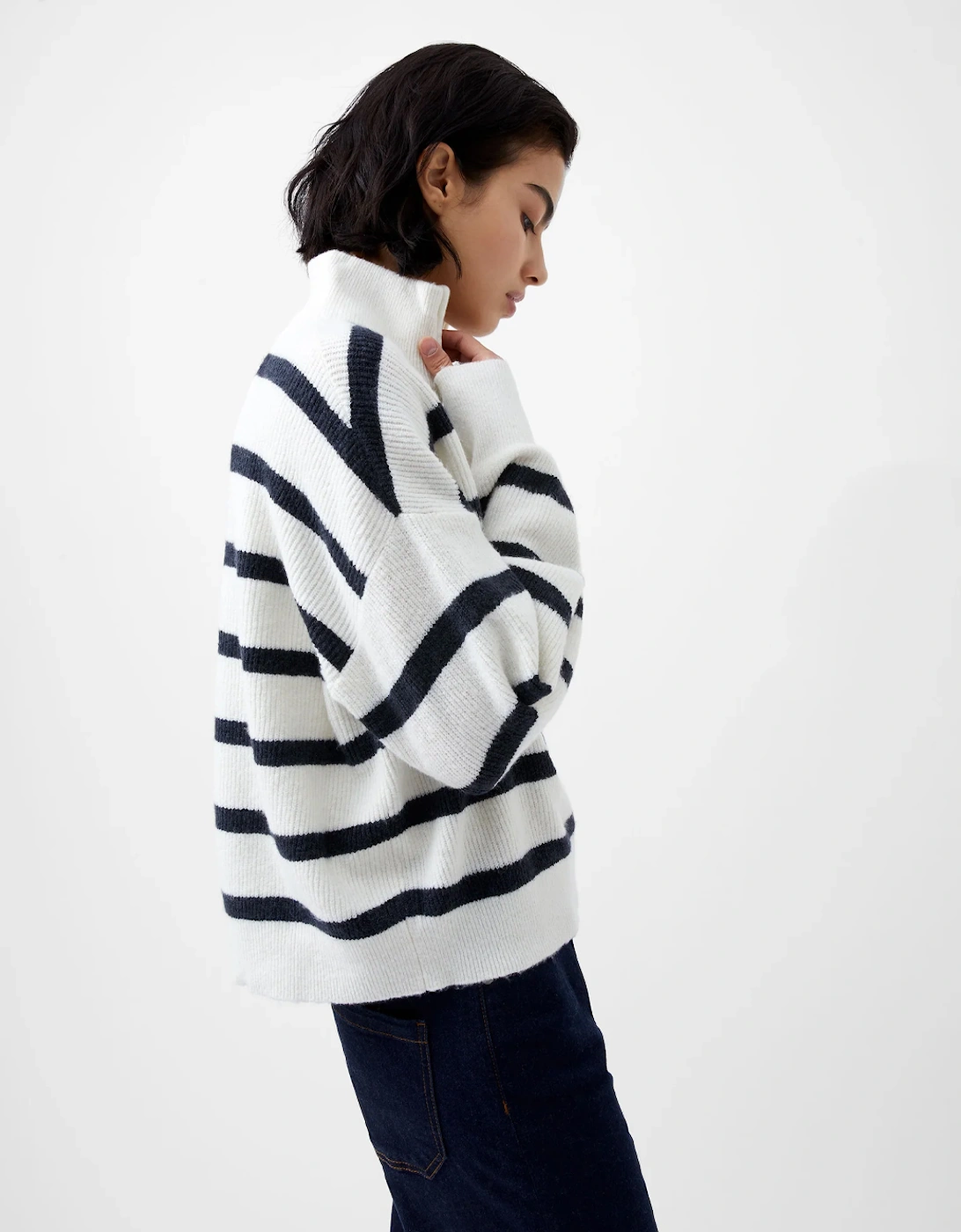 Women's Vhari Half Knit Jumper Winter White/Marine