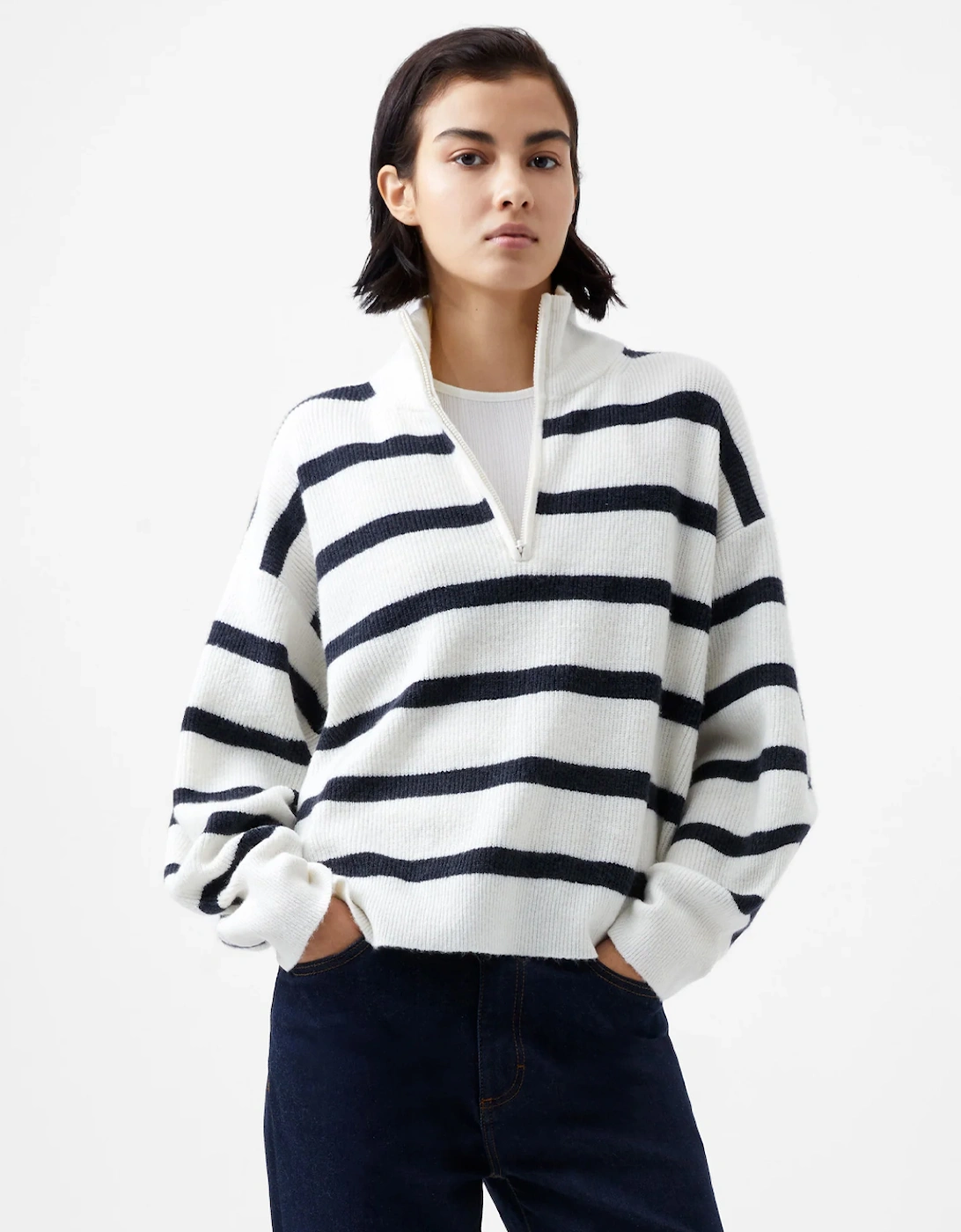 Women's Vhari Half Knit Jumper Winter White/Marine, 7 of 6
