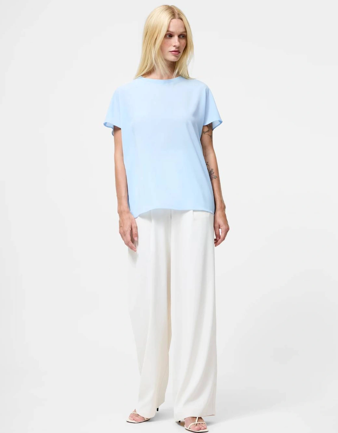 Women's Crepe Light Crew Neck Top Arctic Blue