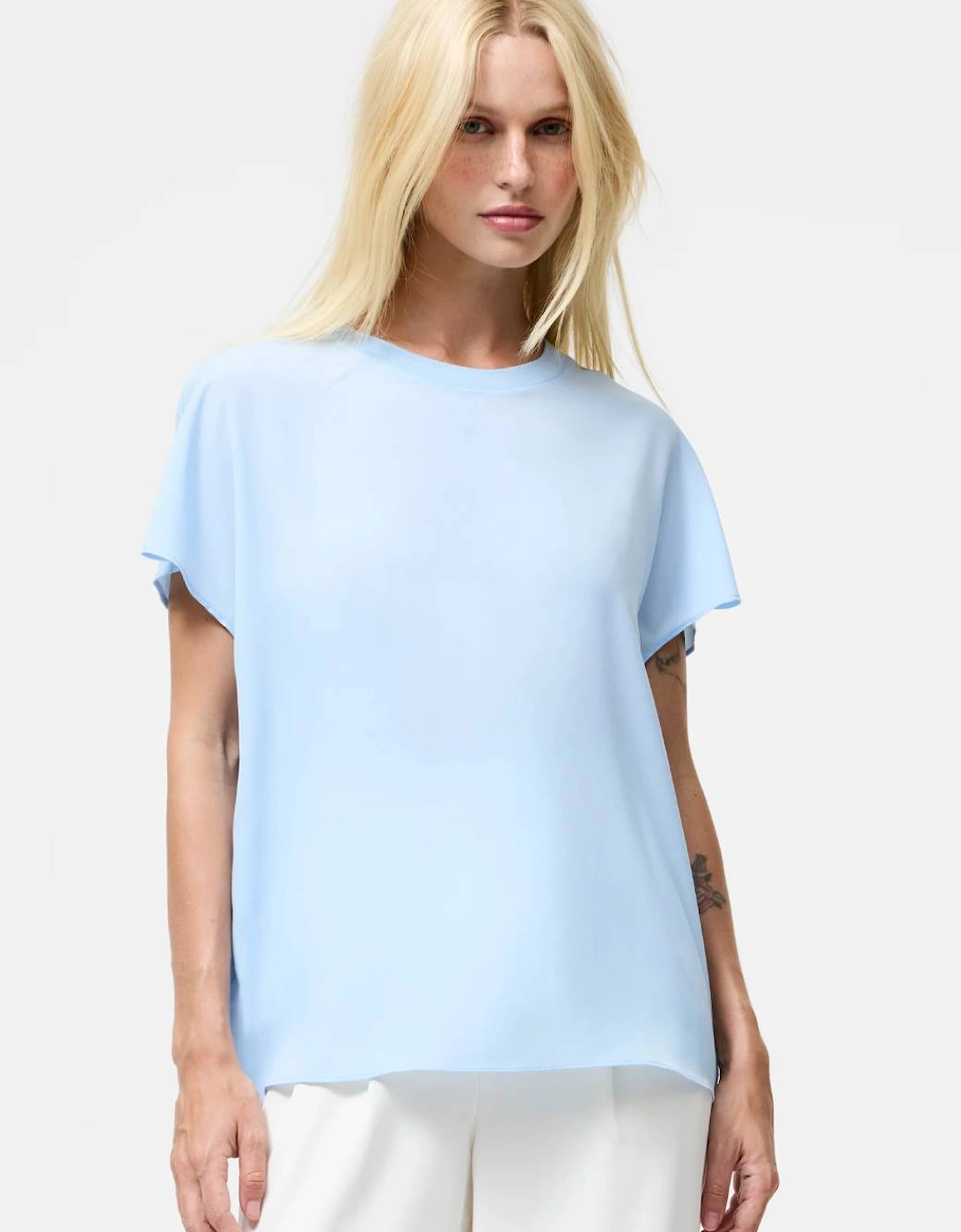 Women's Crepe Light Crew Neck Top Arctic Blue, 6 of 5