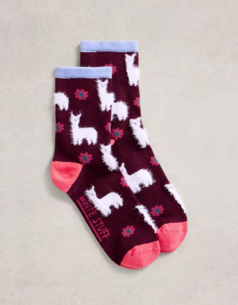 Women's Fluffy Ankle Sock Dark Plum