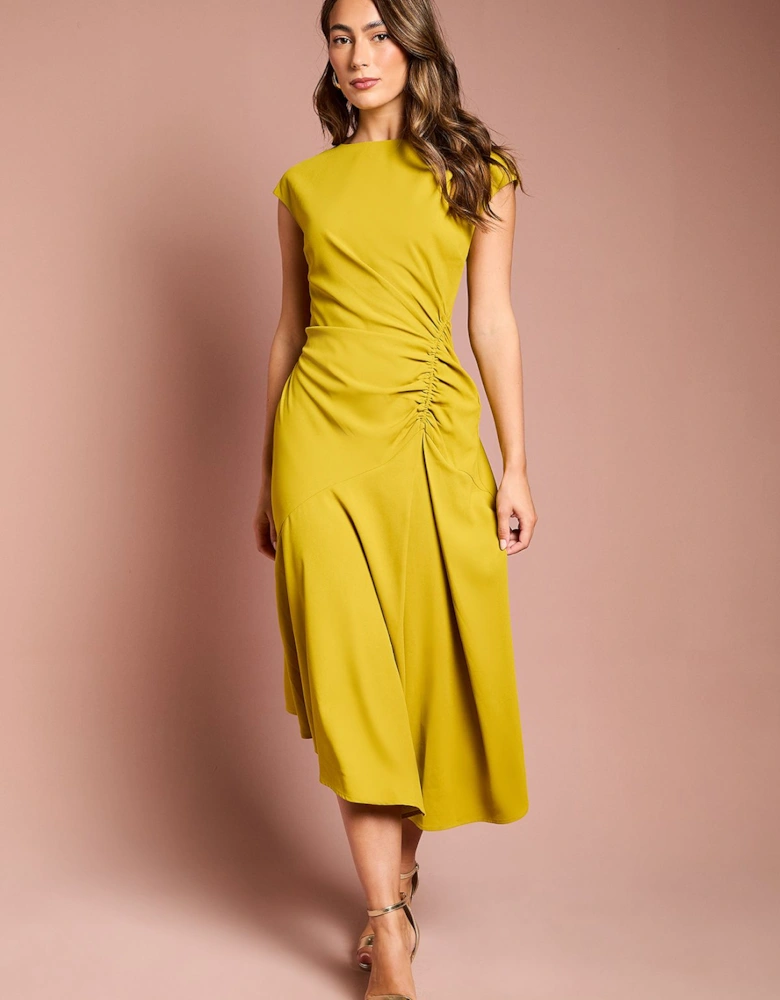 Drape Side Cap Sleeve Midi Dress