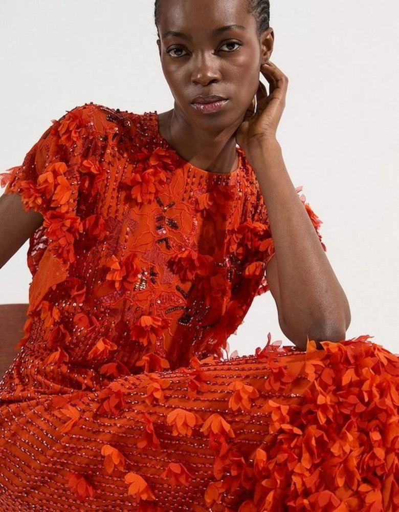 Embroidery And Applique Angel Sleeve Woven Maxi Dress
