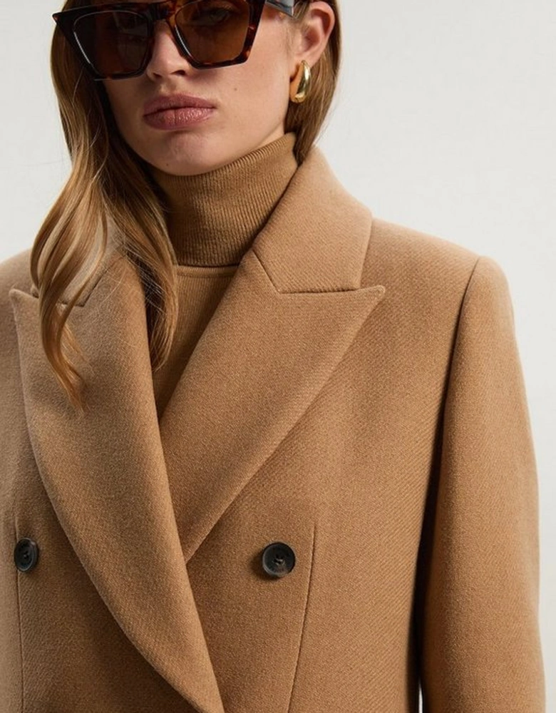 Wool Double Breasted Tailored Midi Coat
