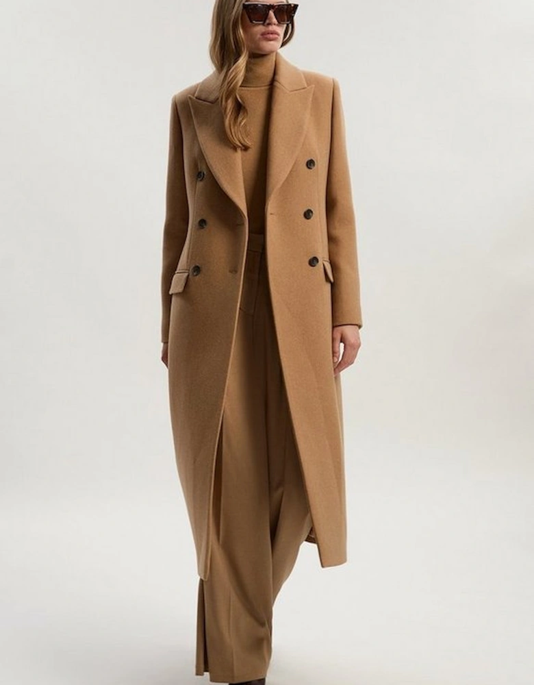 Wool Double Breasted Tailored Midi Coat