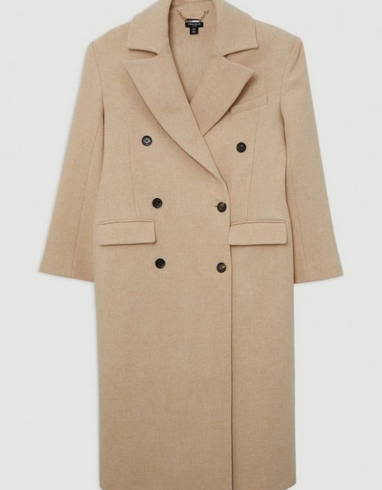 Wool Double Breasted Tailored Midi Coat
