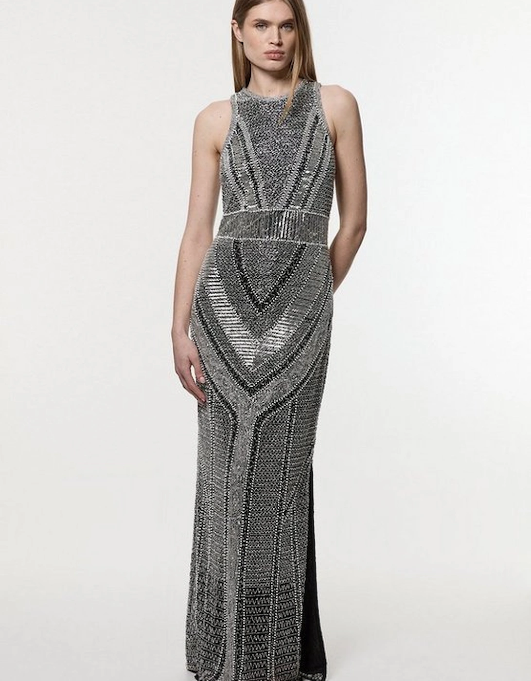 Petite Premium Beading And Embellished Woven Halter Neck Maxi Dress, 2 of 1