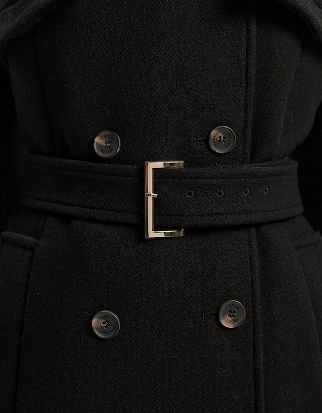 Wool Pu Mix Tailored Belted Trench Maxi Coat