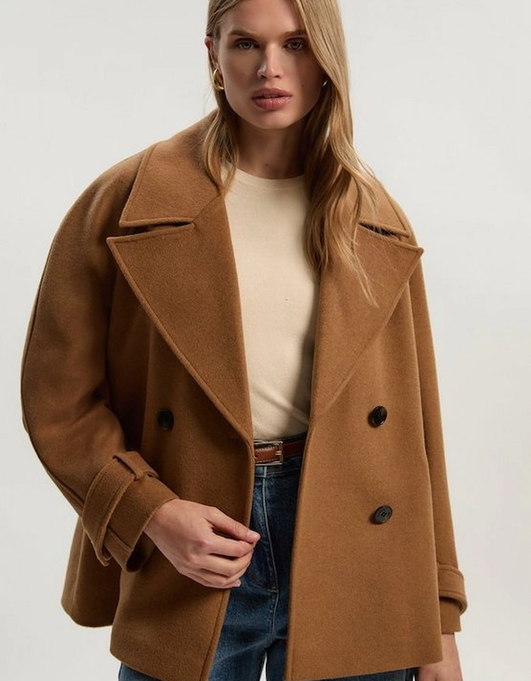 Tailored Brushed Wool Double Breasted Short Pea Coat, 5 of 4