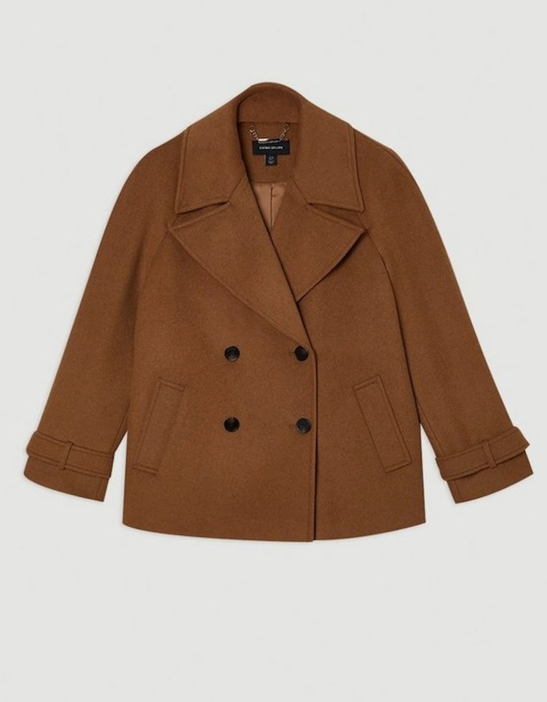 Tailored Brushed Wool Double Breasted Short Pea Coat