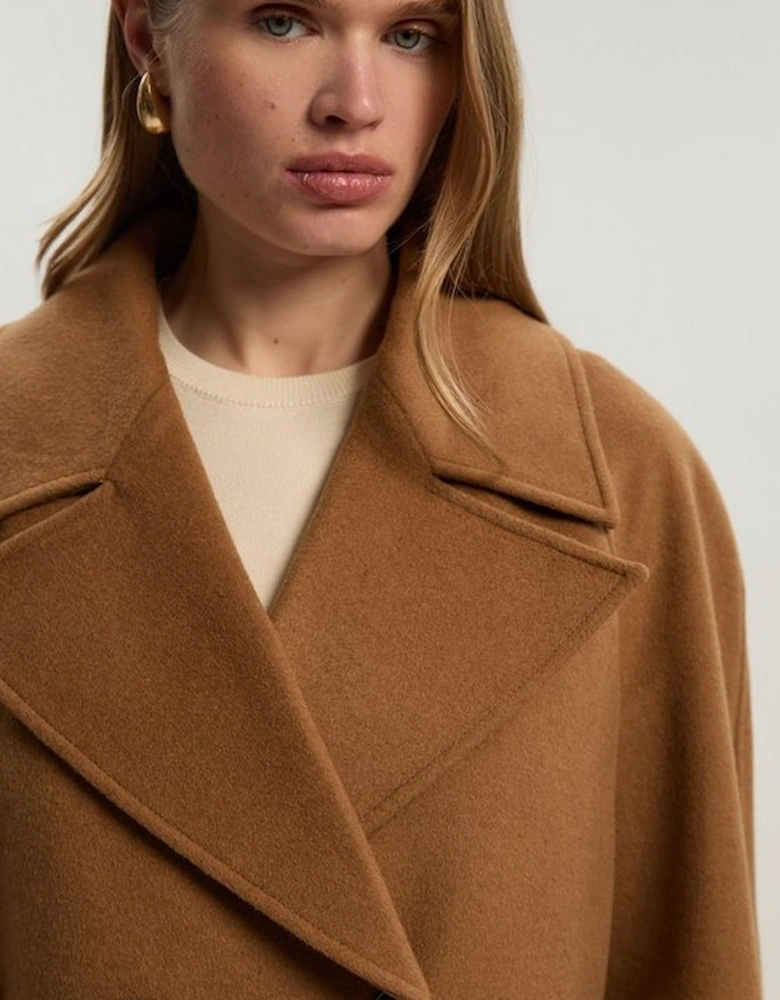 Tailored Brushed Wool Double Breasted Short Pea Coat