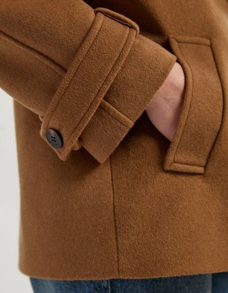 Tailored Brushed Wool Double Breasted Short Pea Coat