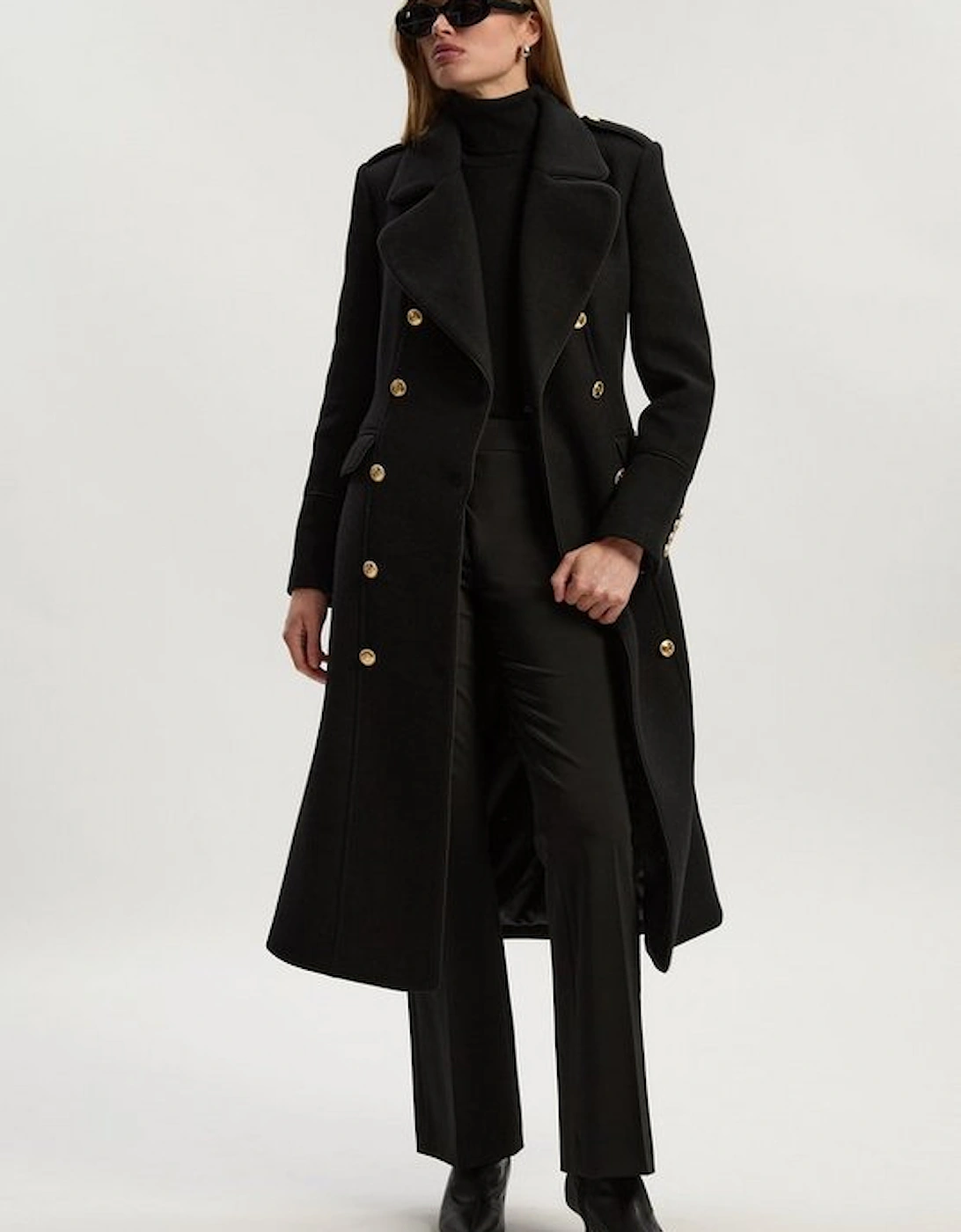 Wool Double Breasted Military Tailored Midi Coat, 4 of 3