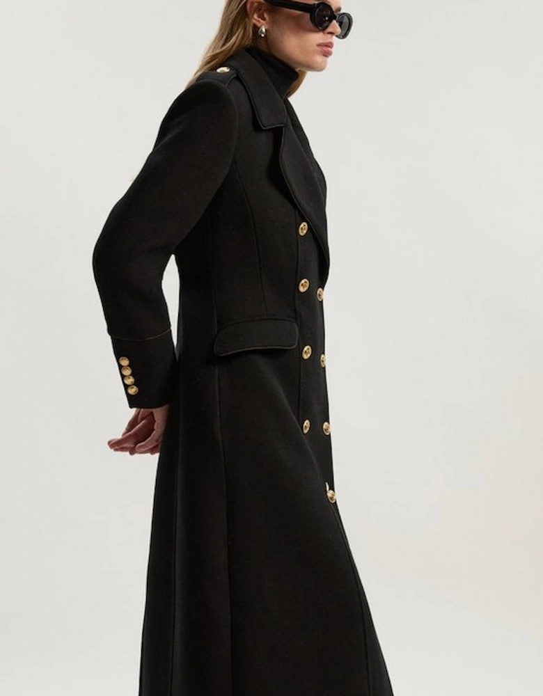 Wool Double Breasted Military Tailored Midi Coat
