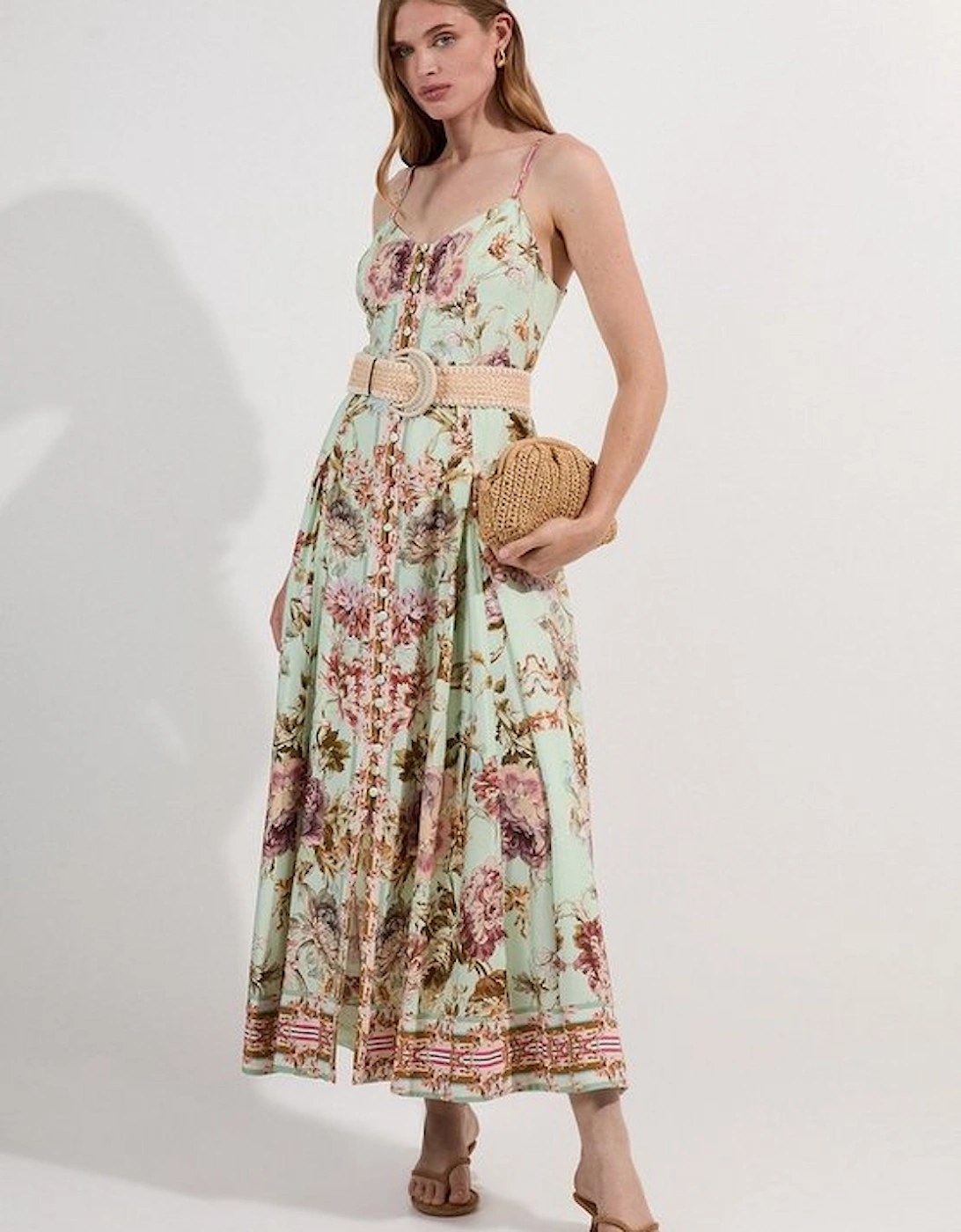 Mirrored Floral Viscose Linen Strappy Maxi Dress, 4 of 3
