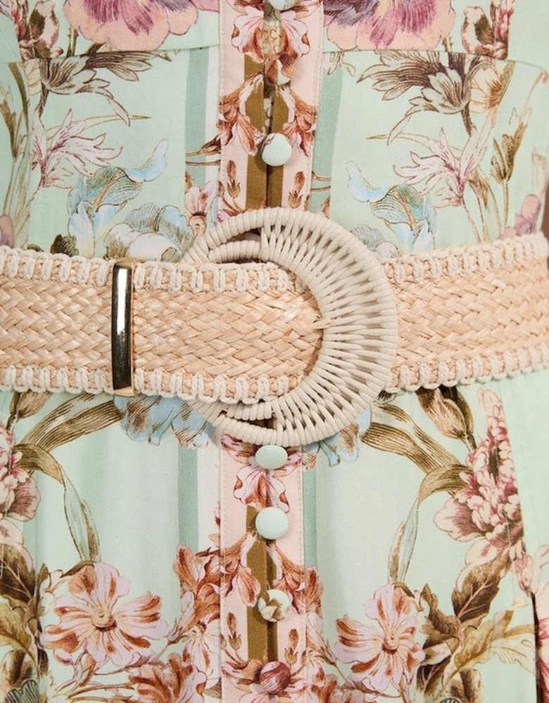 Mirrored Floral Viscose Linen Strappy Maxi Dress