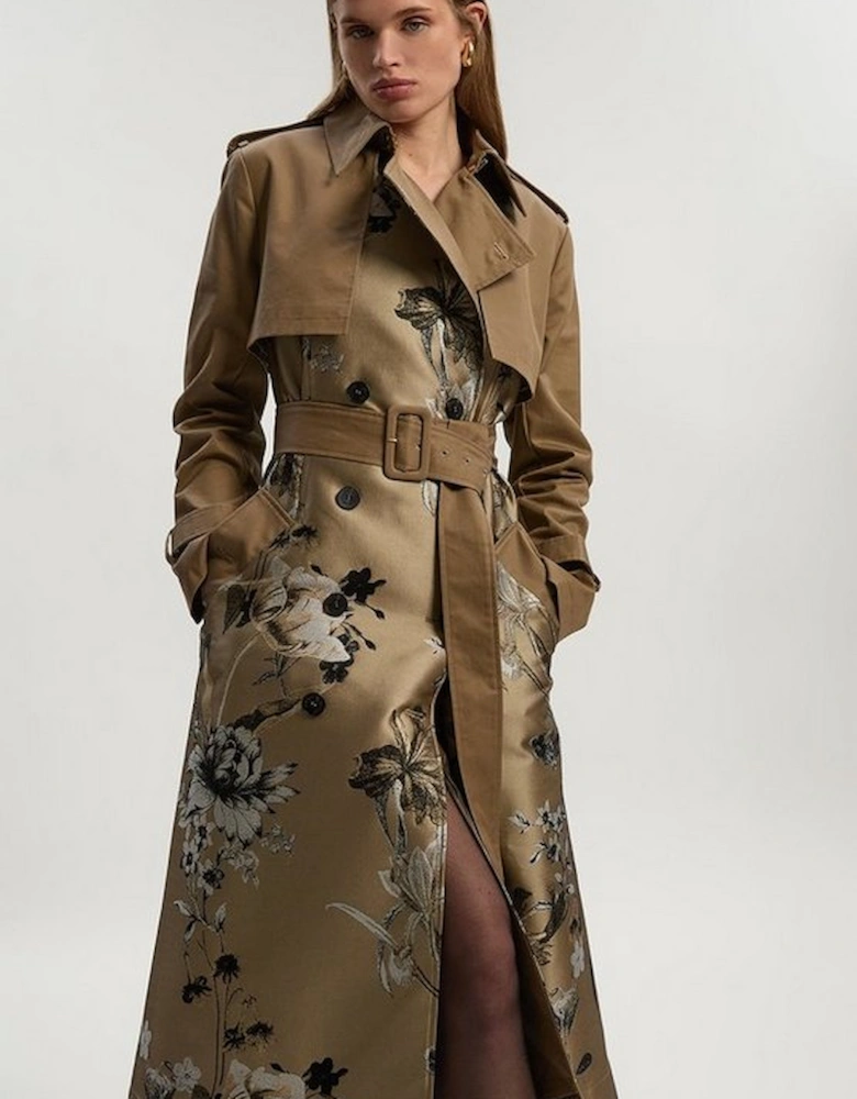 Tailored Jacquard Mix Trench Midi Coat